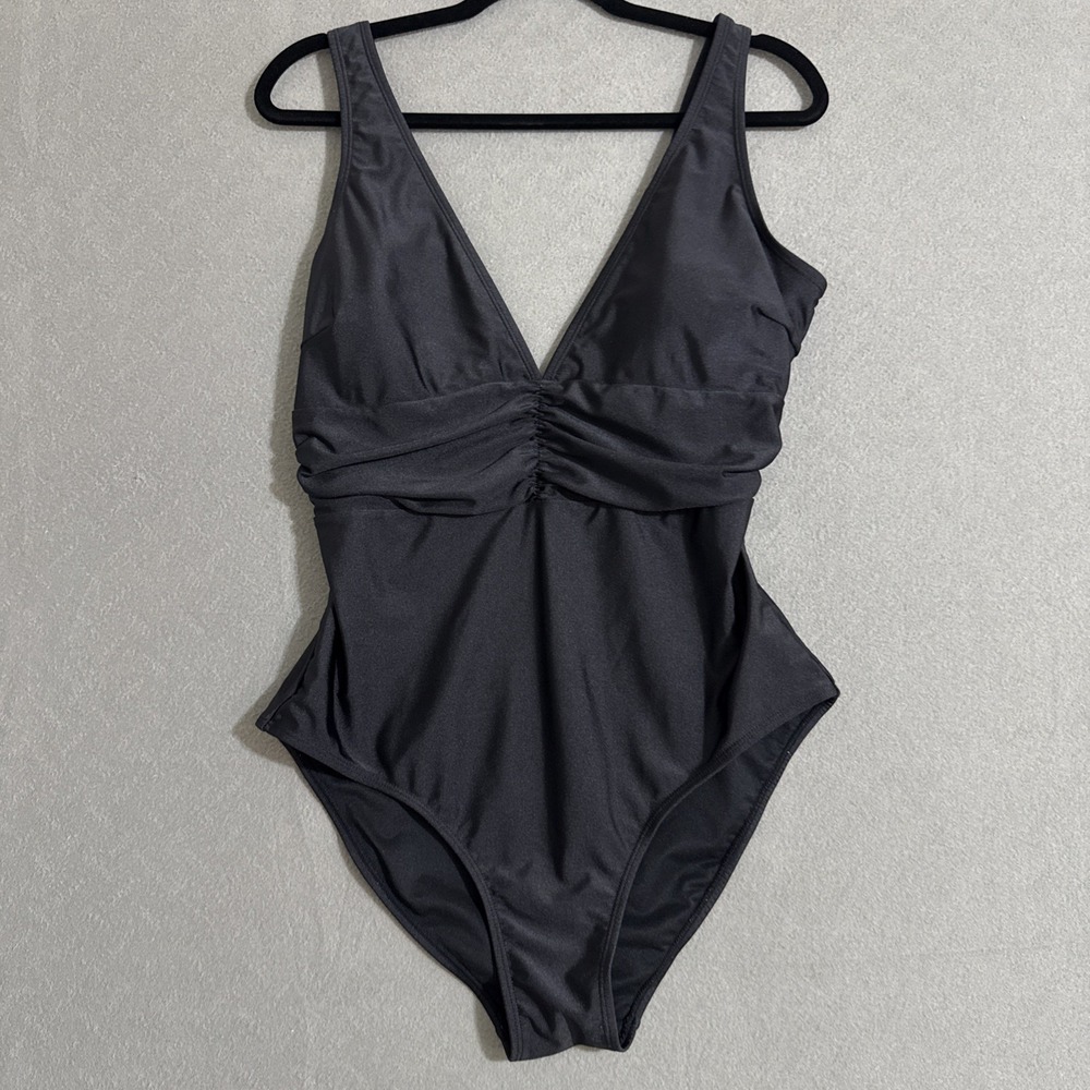 Women's Swimsuit One Piece Size 14‎ Black Deep V Flattering Cut Your Best Look